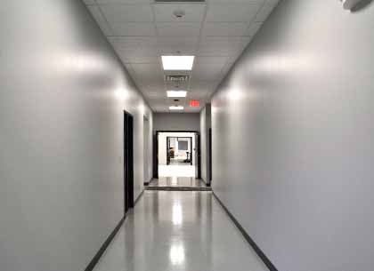 Hallway to lab space and clean rooms at Vuzix headquarters
